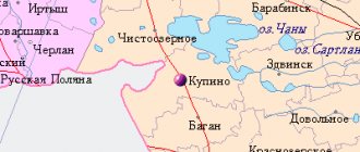 Map of the surrounding area of ​​the city of Kupino from NaKarte.RU