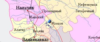 Map of the surroundings of the city of Mozdok from NaKarte.RU