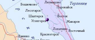 Map of the surroundings of the city of Uglegorsk from NaKarte.RU