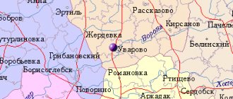 Map of the surroundings of the city of Uvarovo from NaKarte.RU